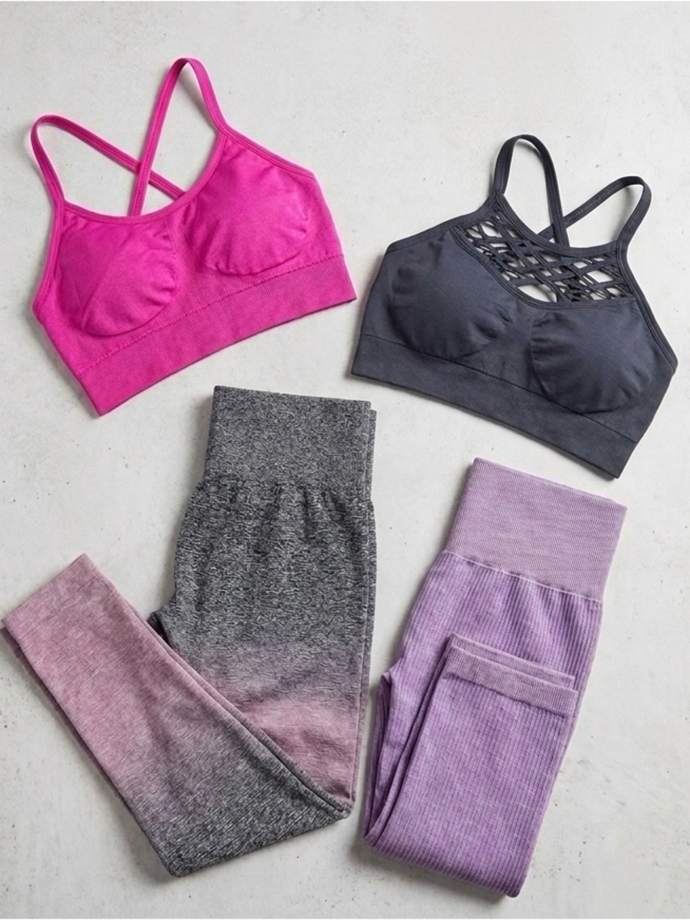 SHEIN Activewear Bundle 4pc Seamless Ombré Leggings & Strappy Sports Bras Small
